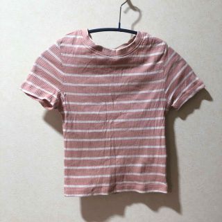 エイチアンドエム(H&M)のH&M　半袖ミニTシャツ　ボーダー　ピンクxホワイト　送料無料(Tシャツ(半袖/袖なし))