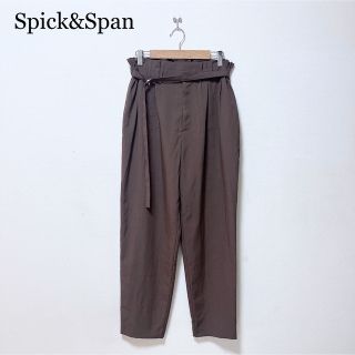 スピックアンドスパン(Spick & Span)のSpick&Span ウエストギャザーハイウエストパンツ ベルト付 ブラウン(カジュアルパンツ)