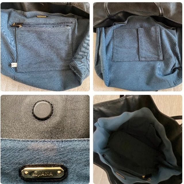 DIANA(ダイアナ)のDIANAダイアナ　レザートートバッグ　ブラック黒　A4　通勤　通学　就活 レディースのバッグ(トートバッグ)の商品写真