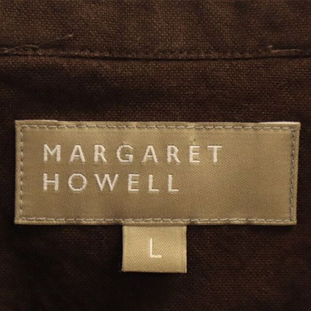 MARGARET HOWELL(マーガレットハウエル)のマーガレットハウエル ノーカラー 長袖 シャツ L ブラウン MARGARET HOWELL メンズ 【中古】  【230403】 メンズのトップス(シャツ)の商品写真