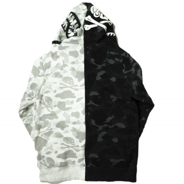 A BATHING APE x NEIGHBORHOOD ア ベイシング エイプ ネイバーフッド 18AW 別注 日本製 NHBP . CAMO  SHARK ZIP HOODED カモシャーク スウェットジップパーカー 001ZPE731941X 2XL BLACK/WHITE BAPE ...