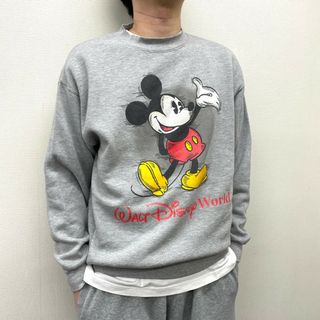 ディズニー(Disney)のUS古着 ディズニー WALT DISNEY WORLD スウェットシャツ ミッキーマウス プリント 長袖 サイズ：メンズ L相当 グレー【中古】(スウェット)