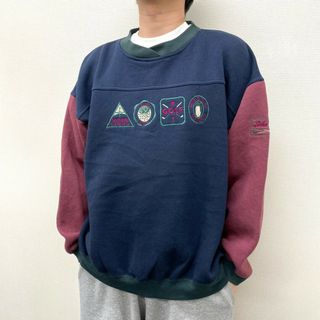 リー(Lee)のUS古着 リー スポーツ Lee SPORT スウェットシャツ クレイジーパターン ゴルフ 刺繍 長袖 サイズ：メンズ XL ネイビー×エンジ×オリーブ【中古】(スウェット)