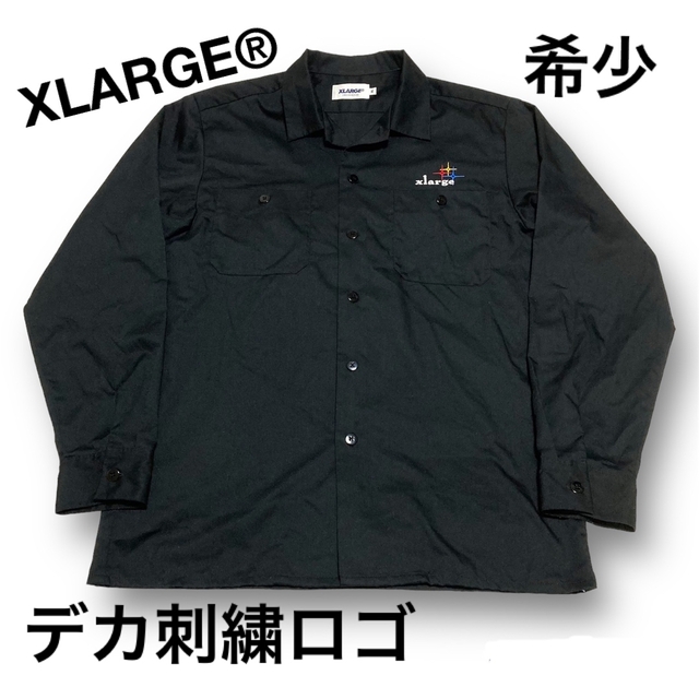希少 XLARGE® ワークシャツ ビッグ刺繍ロゴ 大きめM ブラックフォロー割引