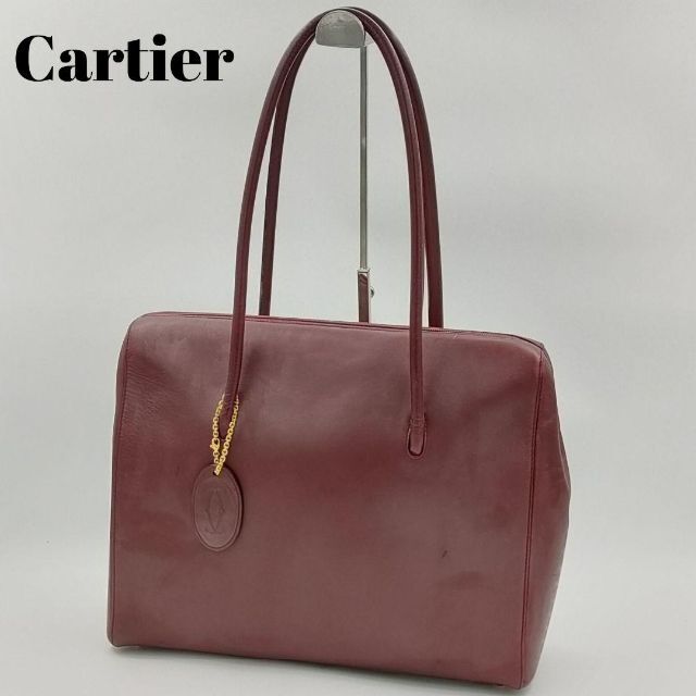 人気✨】カルティエ A4可 トートバッグ ボルドー チャーム付き 肩掛け