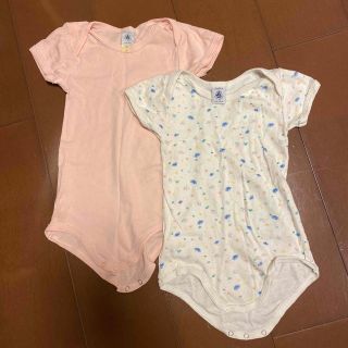 プチバトー(PETIT BATEAU)のプチバトー　2枚セット　麻混　半袖ロンパース　86cm(ロンパース)