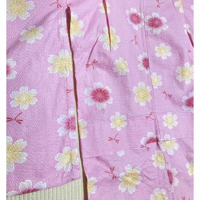 浴衣90〜120㎝　帯付き　ピンク花柄　コットン100 キッズ/ベビー/マタニティのキッズ服女の子用(90cm~)(甚平/浴衣)の商品写真