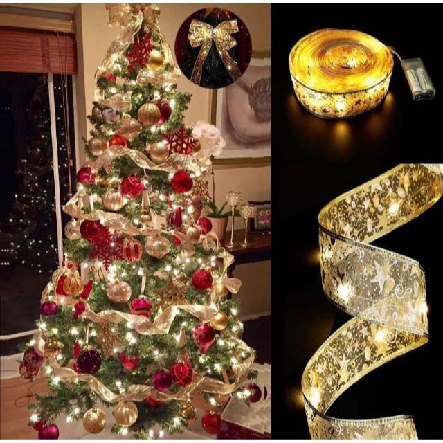 綺麗☆クリスマスツリー イルミネーション LED北欧 オーナメント 光るリボン ハンドメイドのインテリア/家具(インテリア雑貨)の商品写真