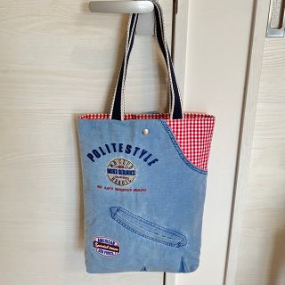 ハンドメイド　トートバッグ　MIKE BIRNIESブルゾンリメイク　チェック柄(バッグ)