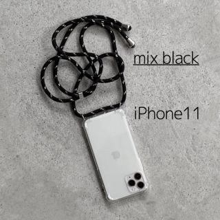 ショルダー ストラップ ボディフォンケース 黒 iPhone11 ボーダー (iPhoneケース)