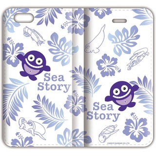 サンヨウブッサン(SANYO Bussan)のiPhone 手帳型ケース  パチンコ 海物語 ハワイ柄 白地に薄紫と紫で柄(iPhoneケース)