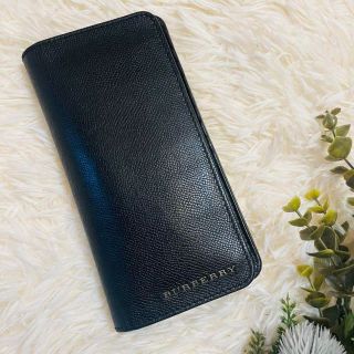 バーバリー(BURBERRY)の美品✳︎Burberry 長財布 縦 チェック グレー ロゴ レザー 黒 大容量(長財布)