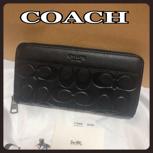 COACH(コーチ)のCOACH 長財布 シグネチャー エンボスドレザー ブラック レディースのファッション小物(財布)の商品写真