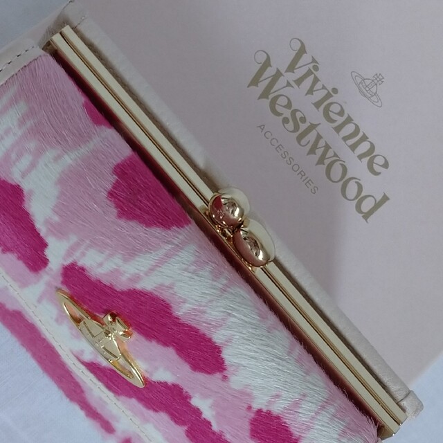 vivienne westwood ハラコ ピンク レオパード 口金 折り財布