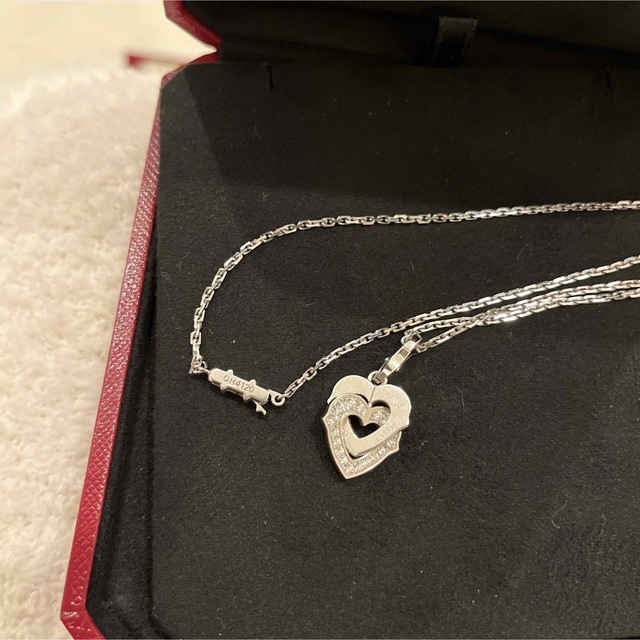 Cartier - 美品 カルティエ ダブルハート ダイヤモンドネックレスの