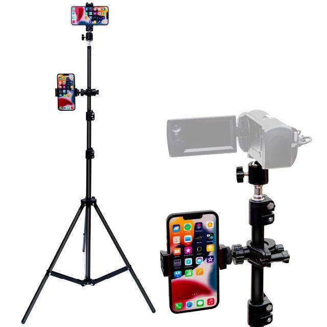 【数量限定】lapset スマホとカメラ2台装着可能 三脚 スマホ 長い スマホ