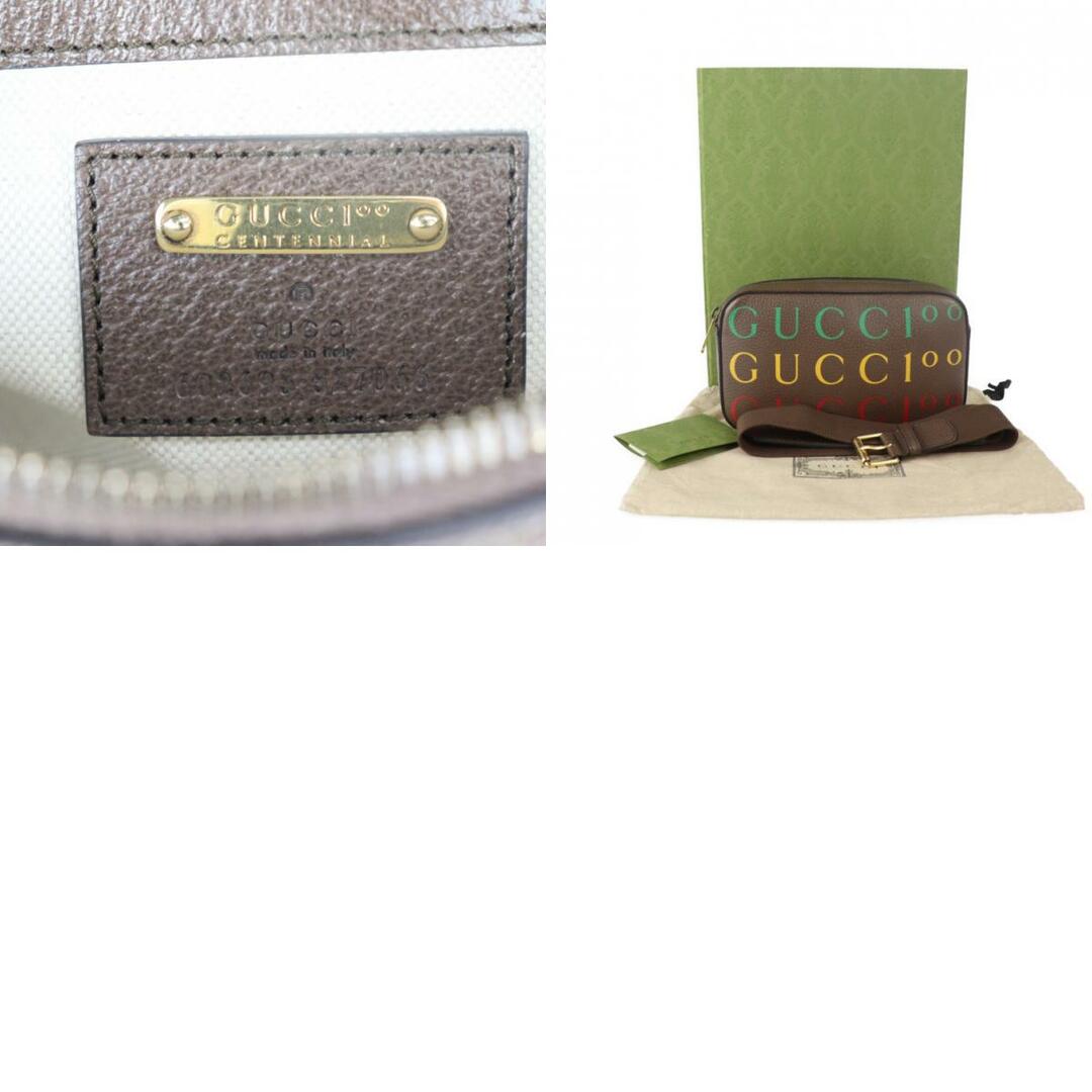 Gucci(グッチ)のGUCCI グッチ 100周年記念 ベルトバッグ ウエストバッグ 602695   カーフレザー ブラウン マルチカラー ゴールド金具 ロゴ ボディバッグ ウエストポーチ バムバッグ 【本物保証】 メンズのバッグ(ウエストポーチ)の商品写真