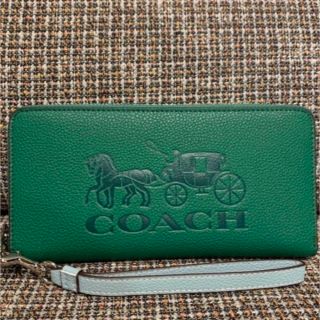 コーチ(COACH)のショプバ付き　5889コーチ　長財布　深緑　コーチ　馬車モチーフ(財布)