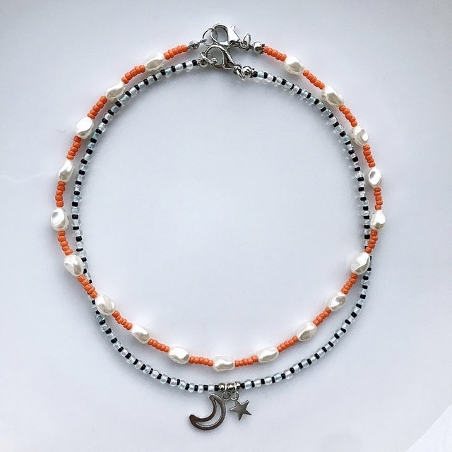  beads necklace＊orange pearl🌻 ハンドメイドのアクセサリー(ネックレス)の商品写真