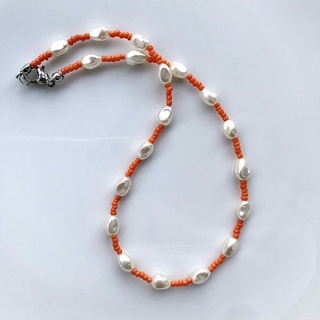  beads necklace＊orange pearl🌻(ネックレス)