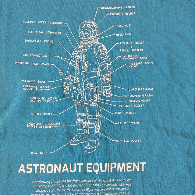 GU(ジーユー)のGU 半袖Tシャツ　M 　宇宙飛行士　ターコイズブルー メンズのトップス(Tシャツ/カットソー(半袖/袖なし))の商品写真