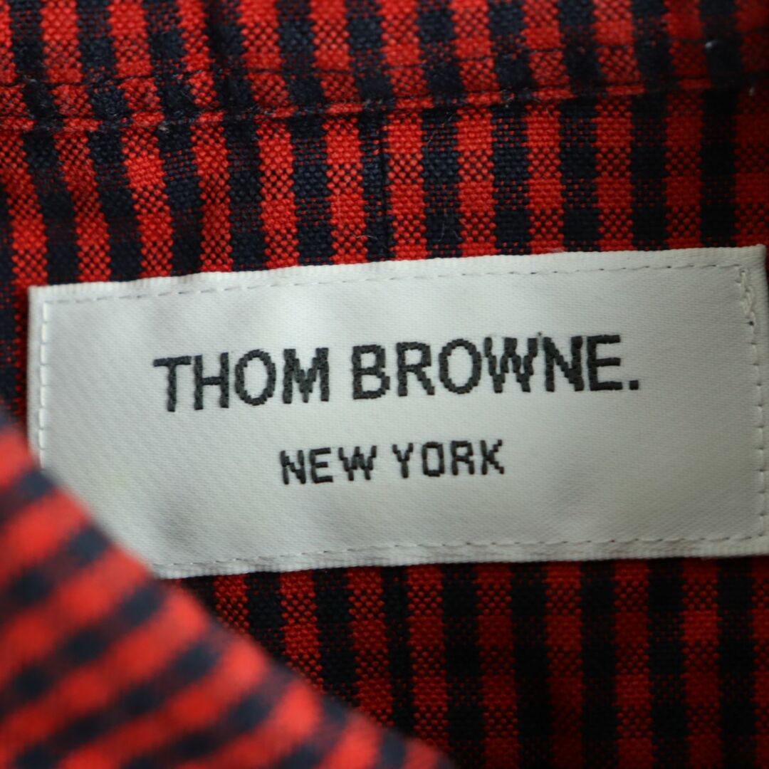 美品◆THOM BROWNE トムブラウン チェック柄 ボタンダウン コットン100% 長袖シャツ レッド×ブラック 0 USA製 正規品 メンズ r08-st30224-411 4