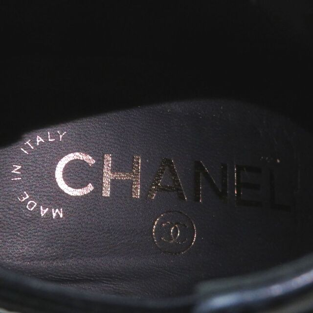 極美品◎イタリア製 CHANEL シャネル G29293 レディース ココマークターンロック サイドゴア ショートブーツ チャンキーヒール 紺 37C m12-st30227-834