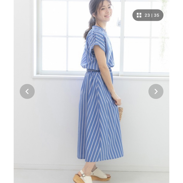 メーカー - PREFERIR ストライプ フレンチスリーブ バンドカラーシャツ ワンピース