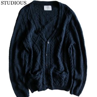 ステュディオス(STUDIOUS)の【STUDIOUS】ニットカーディガン　ケーブルニット　紺　M-L相当★(カーディガン)