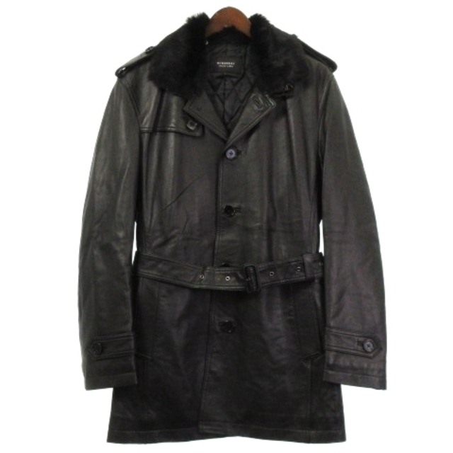 BURBERRY BLACK LABEL(バーバリーブラックレーベル)のバーバリーブラックレーベル トレンチ コート シングル ラムレザー 黒 L メンズのジャケット/アウター(トレンチコート)の商品写真