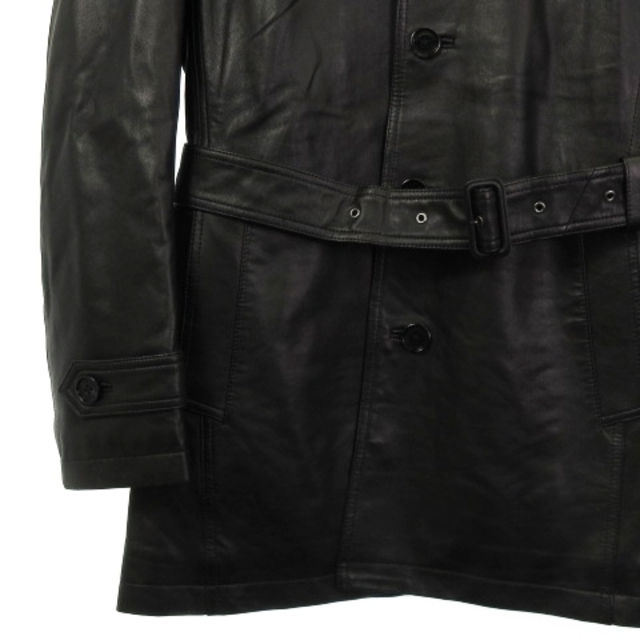 BURBERRY BLACK LABEL(バーバリーブラックレーベル)のバーバリーブラックレーベル トレンチ コート シングル ラムレザー 黒 L メンズのジャケット/アウター(トレンチコート)の商品写真