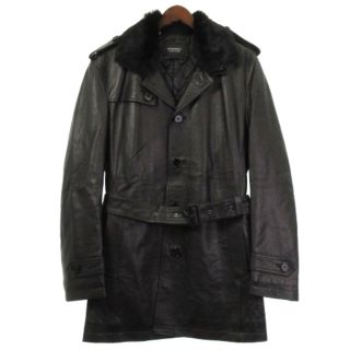 バーバリーブラックレーベル(BURBERRY BLACK LABEL)のバーバリーブラックレーベル トレンチ コート シングル ラムレザー 黒 L(トレンチコート)