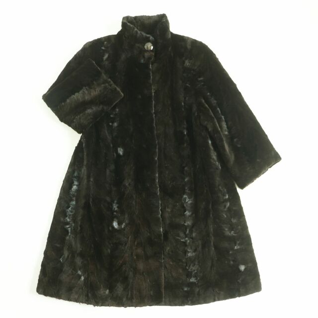 極美品△シェアードミンク MINK 本毛皮ロングコート ダークブラウン 42
