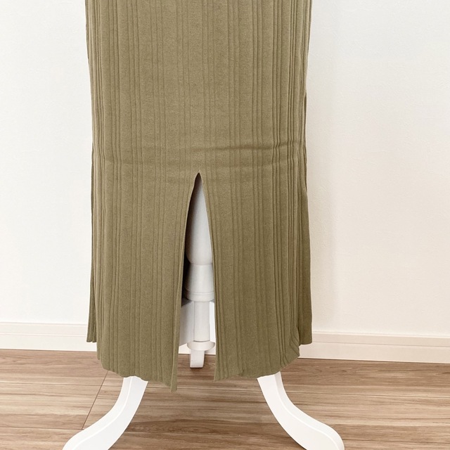 Re:EDIT(リエディ)のニットロングスカート　オーガニックコットン　ニットスカート　タイト　カーキ　Ｌ レディースのスカート(ロングスカート)の商品写真