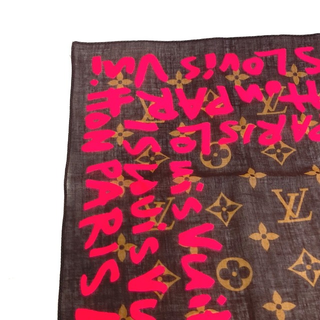 ルイヴィトン LOUIS VUITTON グラフィティ モノグラム ハンカチ スカーフ コットン ブラウン 2