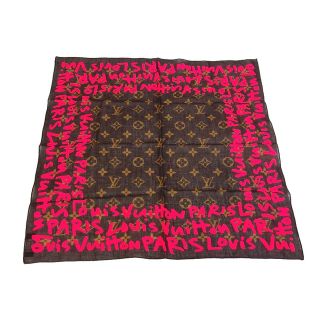 ルイヴィトン(LOUIS VUITTON)のルイヴィトン LOUIS VUITTON グラフィティ モノグラム ハンカチ スカーフ コットン ブラウン(バンダナ/スカーフ)