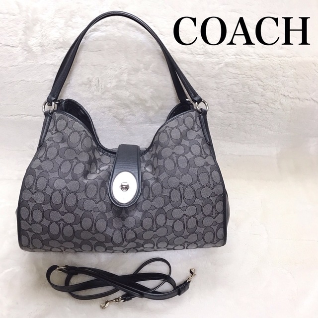 美品 COACH ショルダーバッグ シグネチャー カーライル ターンロック 黒