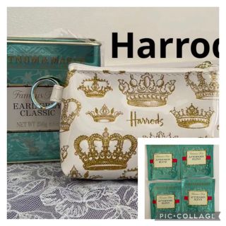 ハロッズ(Harrods)のティーバッグ付き　ハロッズ　王冠　ミニポーチ　エリザベス女王　Harrods(ポーチ)