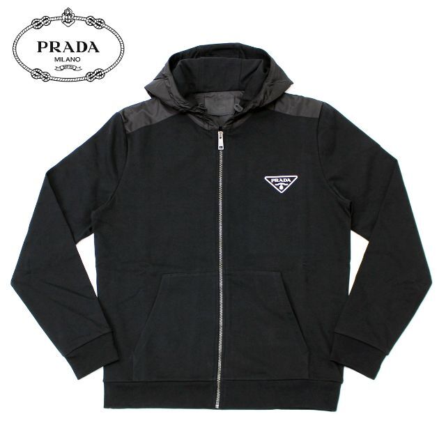 1 PRADA ブラック ロゴ パーカー フーディ size M