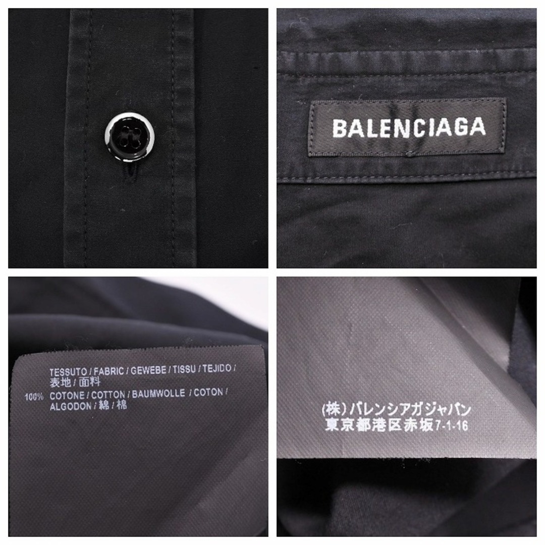 BALENCIAGA バレンシアガ 長袖シャツ 長袖コットンシャツ ブラック 黒（39） レディーストップス シンプルシャツ 長袖シャツ ブラックシャツ ブラック コットン 38  ai-tdc-004612