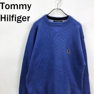 トミーヒルフィガー(TOMMY HILFIGER)の【人気】トミーヒルフィガー 長袖ニット セーター 刺繍 ブルー サイズL(ニット/セーター)