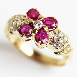 K18YG イエローゴールド リング・指輪 ルビー0.87ct ダイヤモンド0.33ct 10号 4.0g レディース【中古】