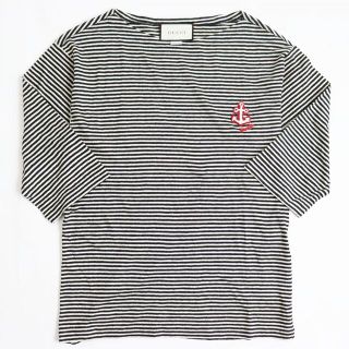 グッチ(Gucci)の極美品●21AW GUCCI グッチ 615742 リネン100％ アンカーワッペン付 ストライプリネンカットソー/Tシャツ ブラック×ベージュ M 伊製 正規　q02-st30228-201(Tシャツ/カットソー(七分/長袖))