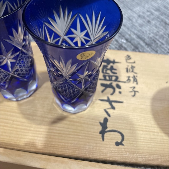江戸切子グラス色被硝子 藍かさね 切子 カットグラス【5客セット】の ...