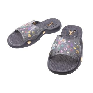 ルイヴィトン(LOUIS VUITTON)のLOUIS VUITTON ルイ・ヴィトン ビーチサンダル ラバー モノグラム マルチカラー ブラック ゴールド金具 美品 中古 17386(サンダル)