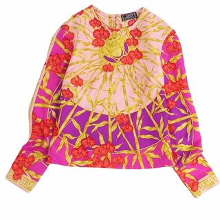 美品 ジャンニヴェルサーチ GIANNI VERSACE シャツ ブラウス ロングスリーブ 総柄 シルク トップス レディース 38(S相当) マルチカラー