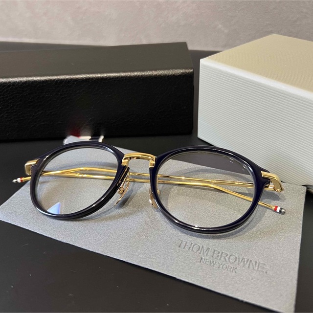 美品‼︎ THOM BROWNE TB-011-F-NVY-GLD k18 49サングラス/メガネ