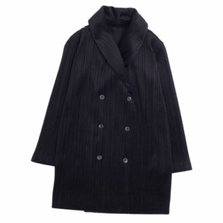 プリーツプリーズイッセイミヤケ(PLEATS PLEASE ISSEY MIYAKE)の美品 プリーツプリーズ イッセイミヤケ PLEATS PLEASE ジャケット ショールカラー プリーツ ベロア アウター レディース 3(L相当) ブラック(その他)