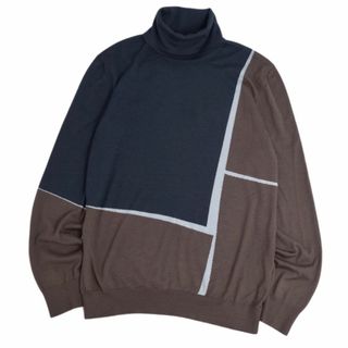 エルメス(Hermes)の極美品 エルメス HERMES ニット 21AW セーター プルオーバー カシミヤ シルク トップス メンズ イタリア製 XL ブラウン/ネイビー(ニット/セーター)