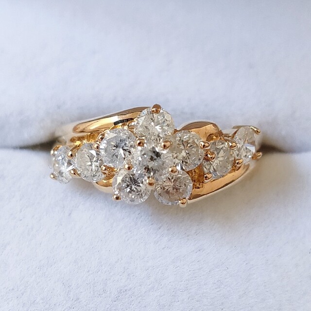 ダイヤモンド フラワー リング K18YG 1.00ct 4.5g-